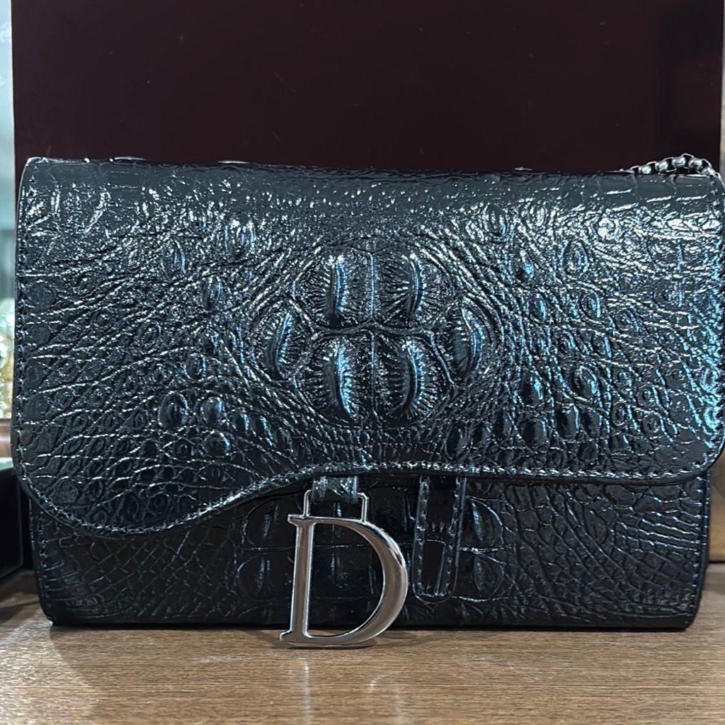 Black Crocodile Embossed Leather Bag Black Crocodile Embossed Leather Bag